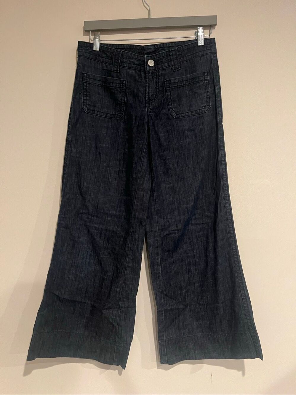 Billy Blues Dark Blue Wide Leg Trouser Jeans Patch Pocket Front Sz 4
